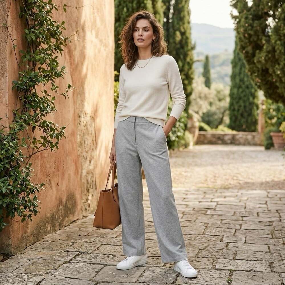 NWT Halogen Womens Sz XL Wide-Leg Light Gray High Rise Casual Terry Pants